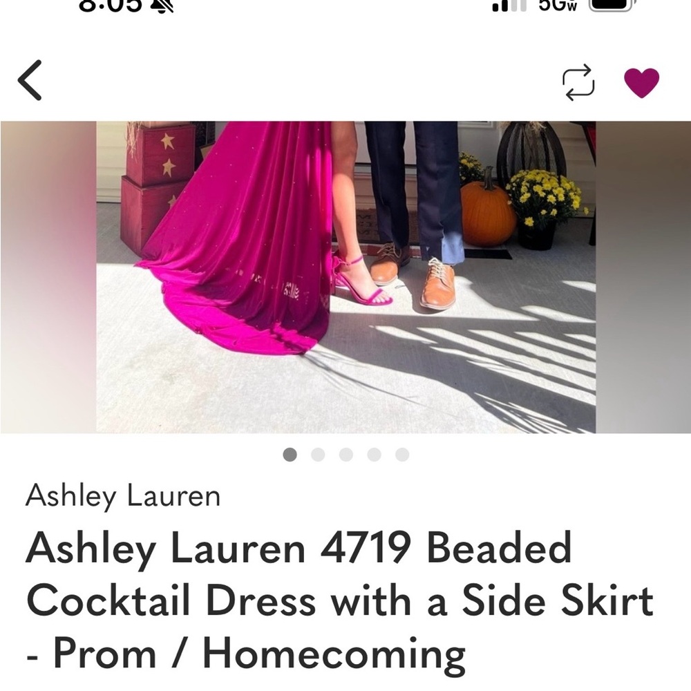 Fuchsia Beaded High-Low Prom Dress with Train